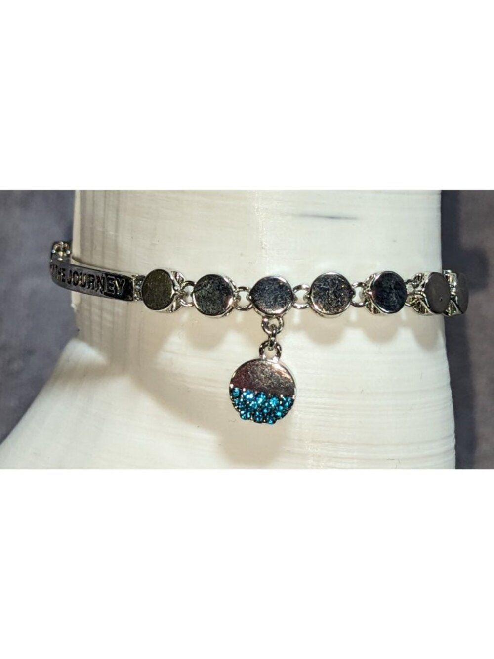 Boho BCBGeneration Enjoy The Journey Blue Tassel Charm Bracelet Silver Tone